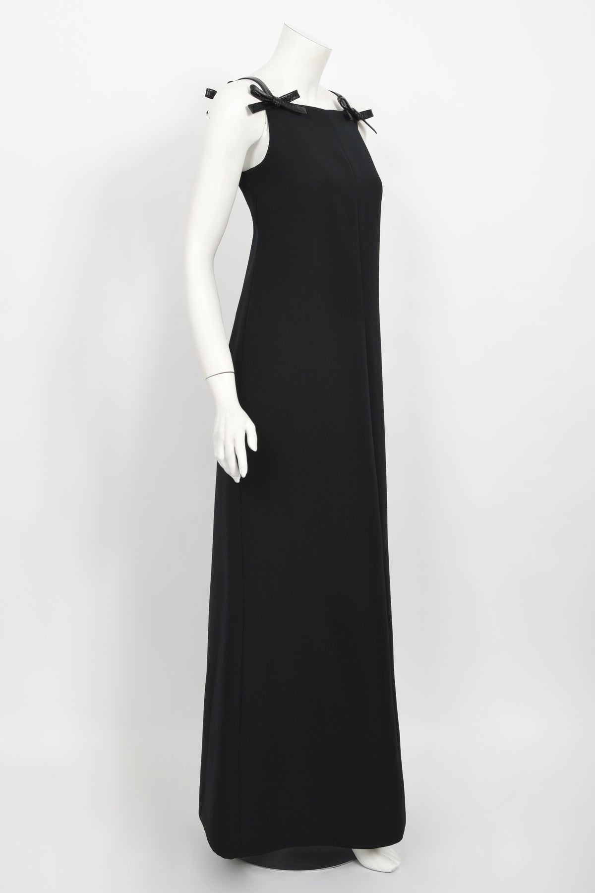 1969 André Courrèges Black Vinyl-Bows Minimalist Space-Age Mod Gown