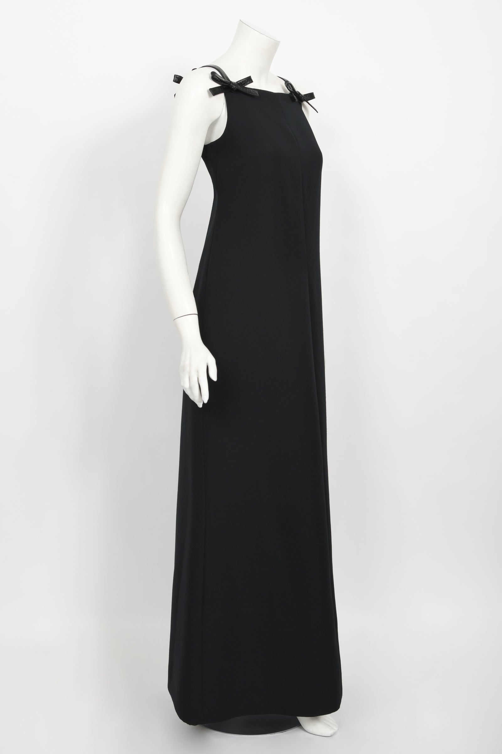 1969 André Courrèges Black Vinyl-Bows Minimalist Space-Age Mod Gown