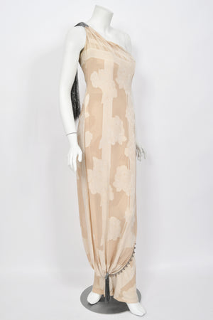 1998 Christian Dior by John Galliano Ivory Silk Beaded Tassels Grecian Gown