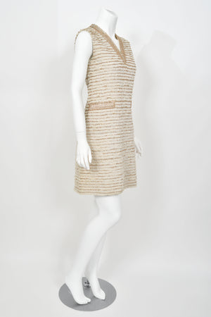 1965 Valentino Haute Couture Museum-Held Beaded Lamé Ivory Lace Mod Shift Dress