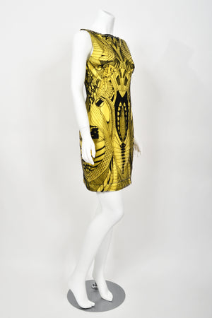 2010 Alexander McQueen Lifetime Insect Tattoo Embroidered Net-Lace Yellow Mini Dress