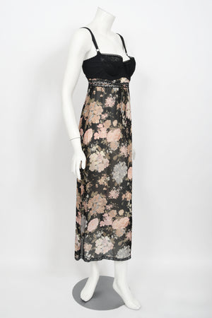 1997 Dolce & Gabbana Sheer Floral Chiffon & Lace Built-In Bra Slip Dress