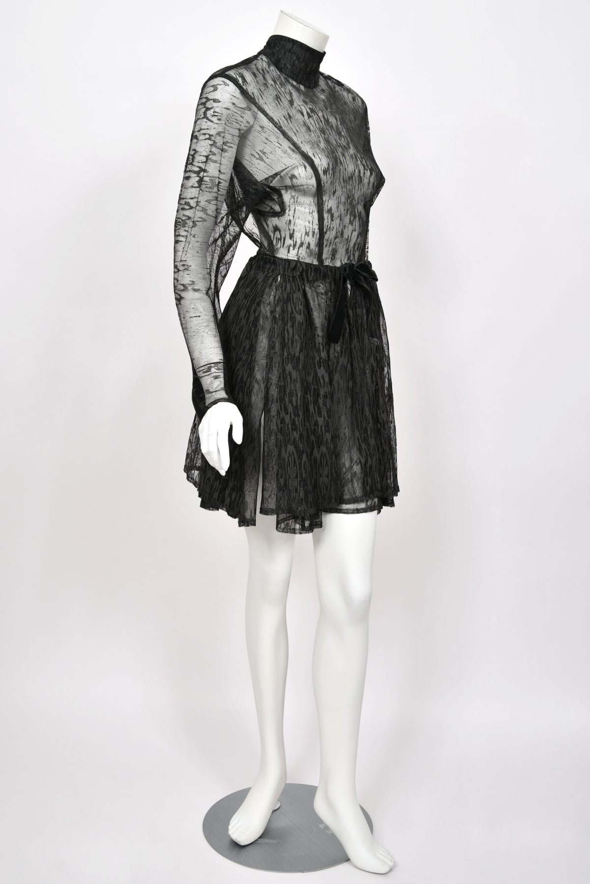 1987 Azzedine Alaia Naomi Campbell Featured Runway Sheer Lace Mini Dress