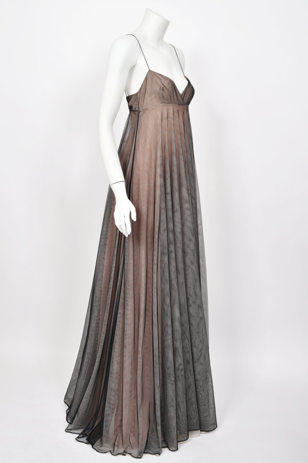 1998 Tom Ford for Gucci Runway Black Nude Illusion Layered Tulle Gown