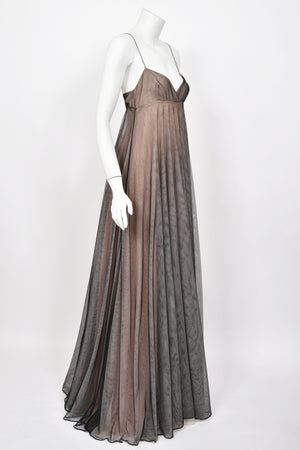 1998 Tom Ford for Gucci Runway Black Nude Illusion Layered Tulle Gown