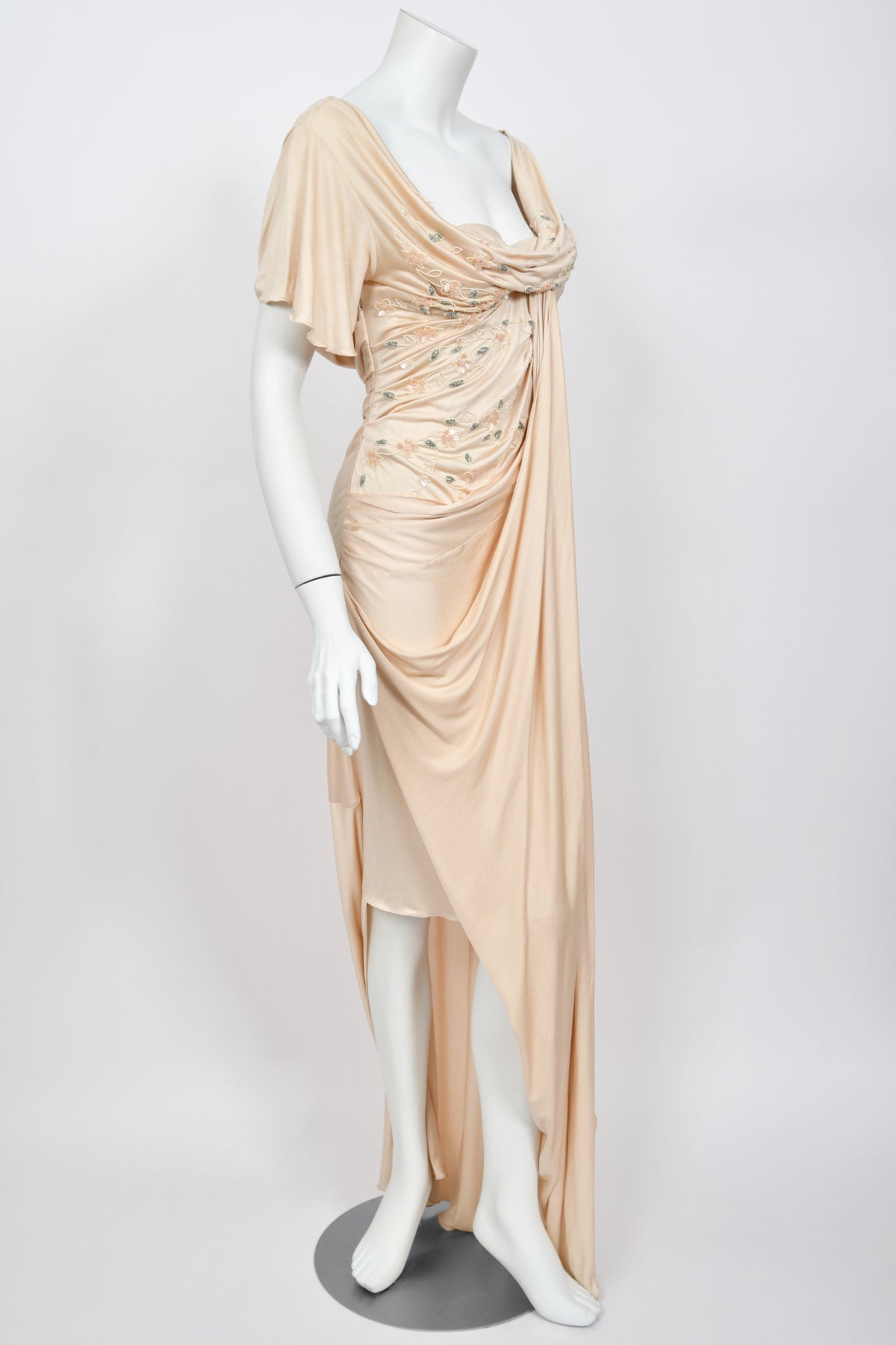2007 Christian Dior by John Galliano Beaded Blush-Pink Silk Draped Goddess Gown