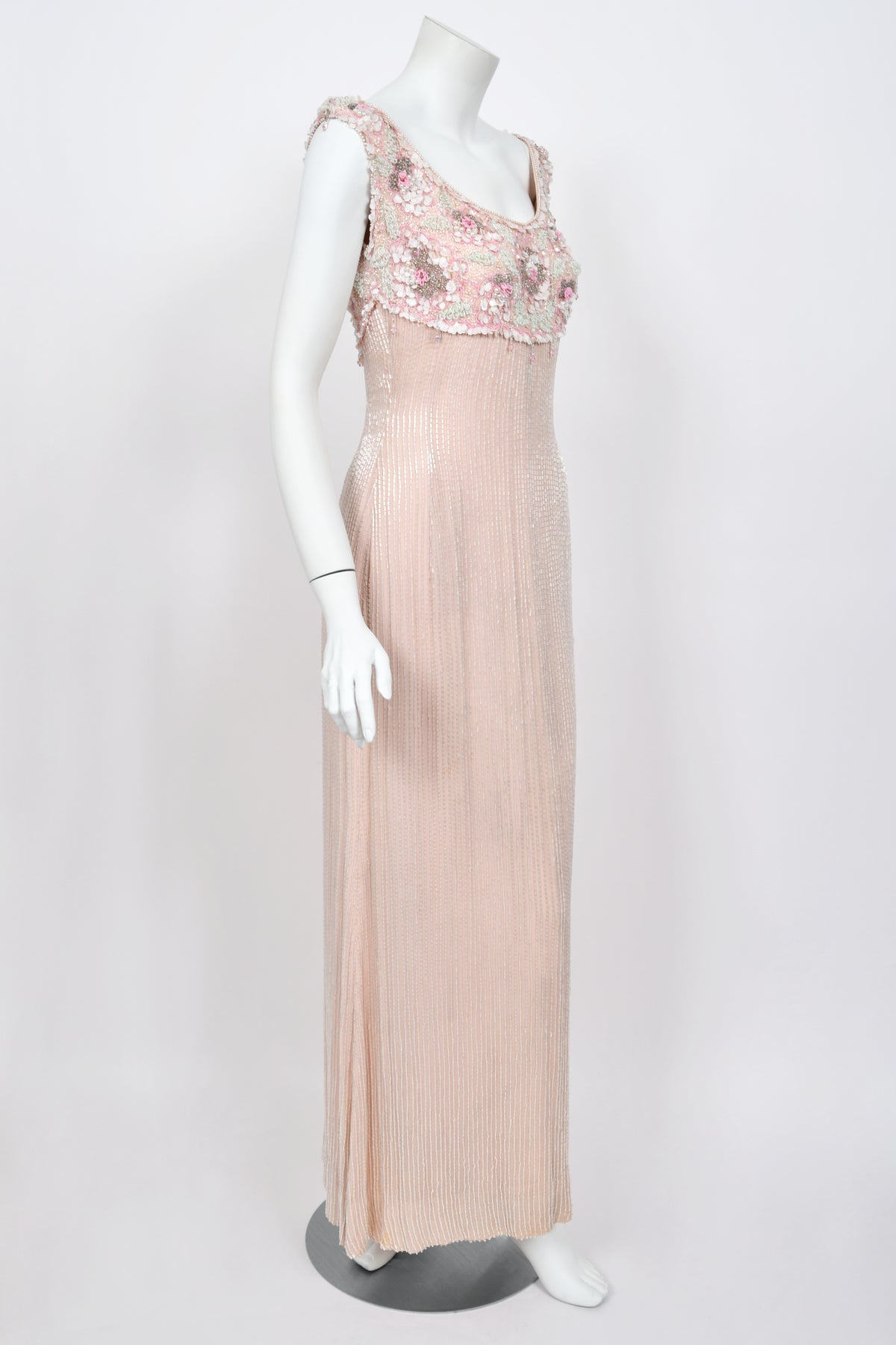 1960&#39;s Helen Rose Custom Couture Pale Pink Silk Fully-Beaded Glamour Gown