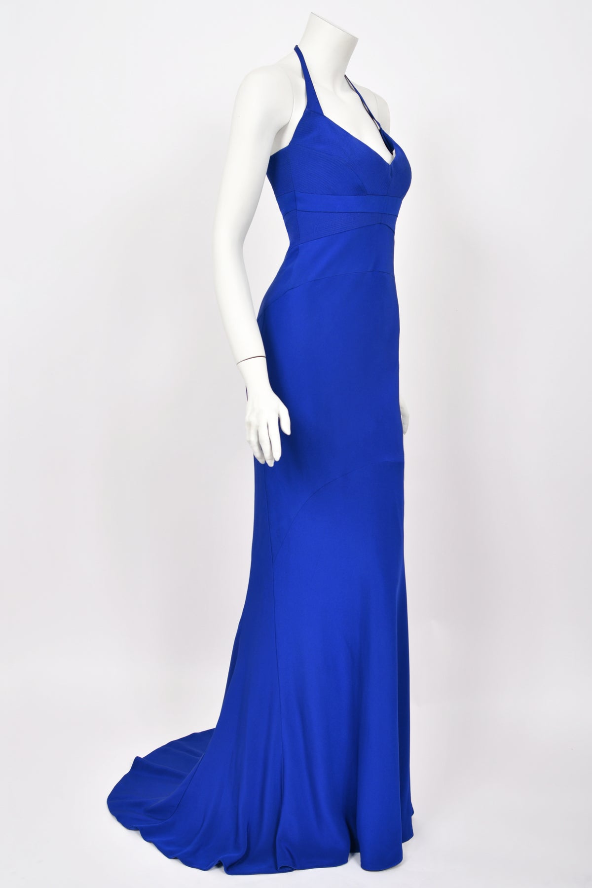 2013 Narciso Rodriguez Custom Couture for Tina Fey Sapphire Silk Bustier Gown