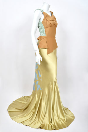 2016 Maison Margiela by John Galliano Runway Champagne Satin Breastplate Backless Bias-Cut Gown