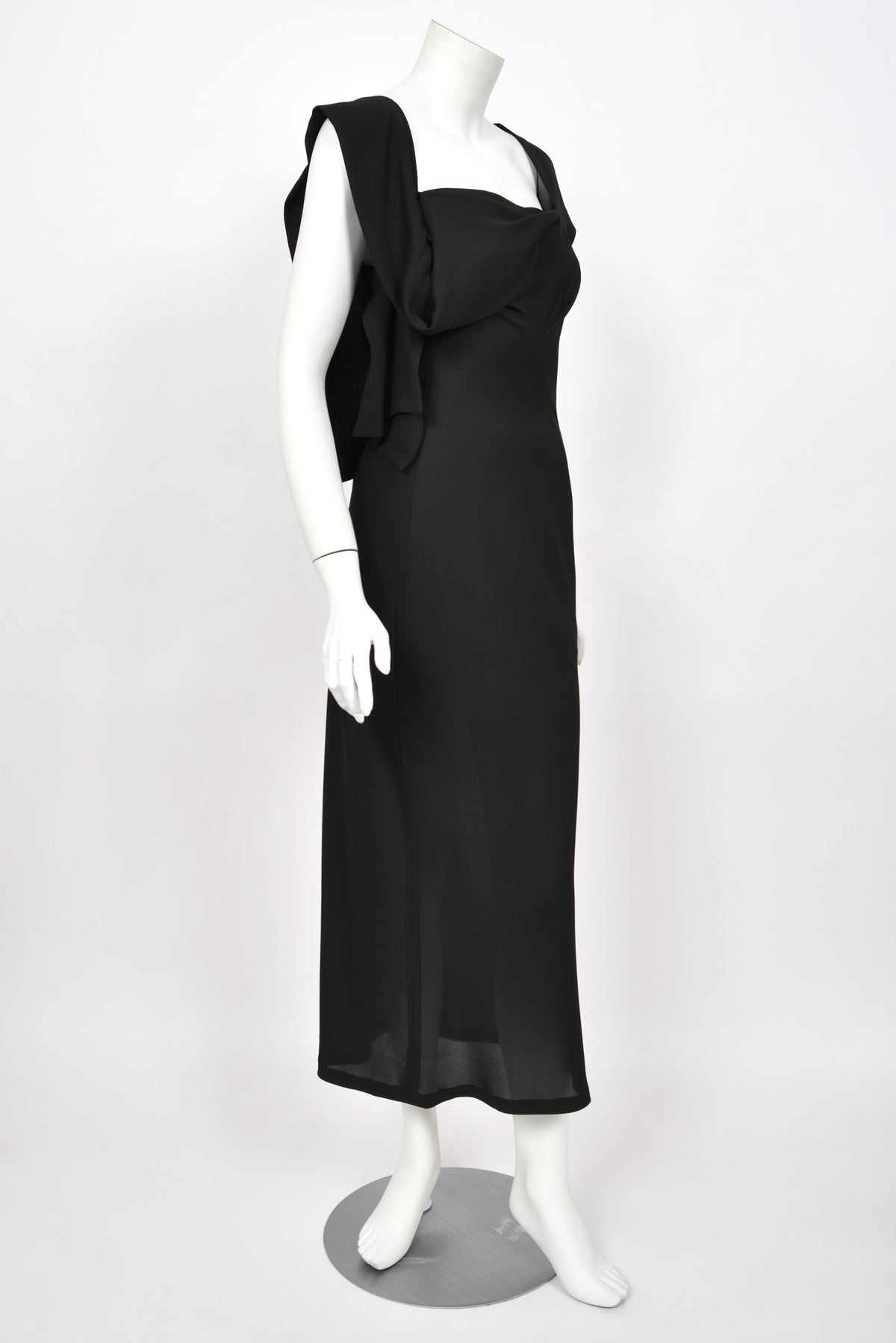 1998 Yohji Yamamoto Runway Black Crepe Asymmetric Avant-Garde Bias Cut Dress