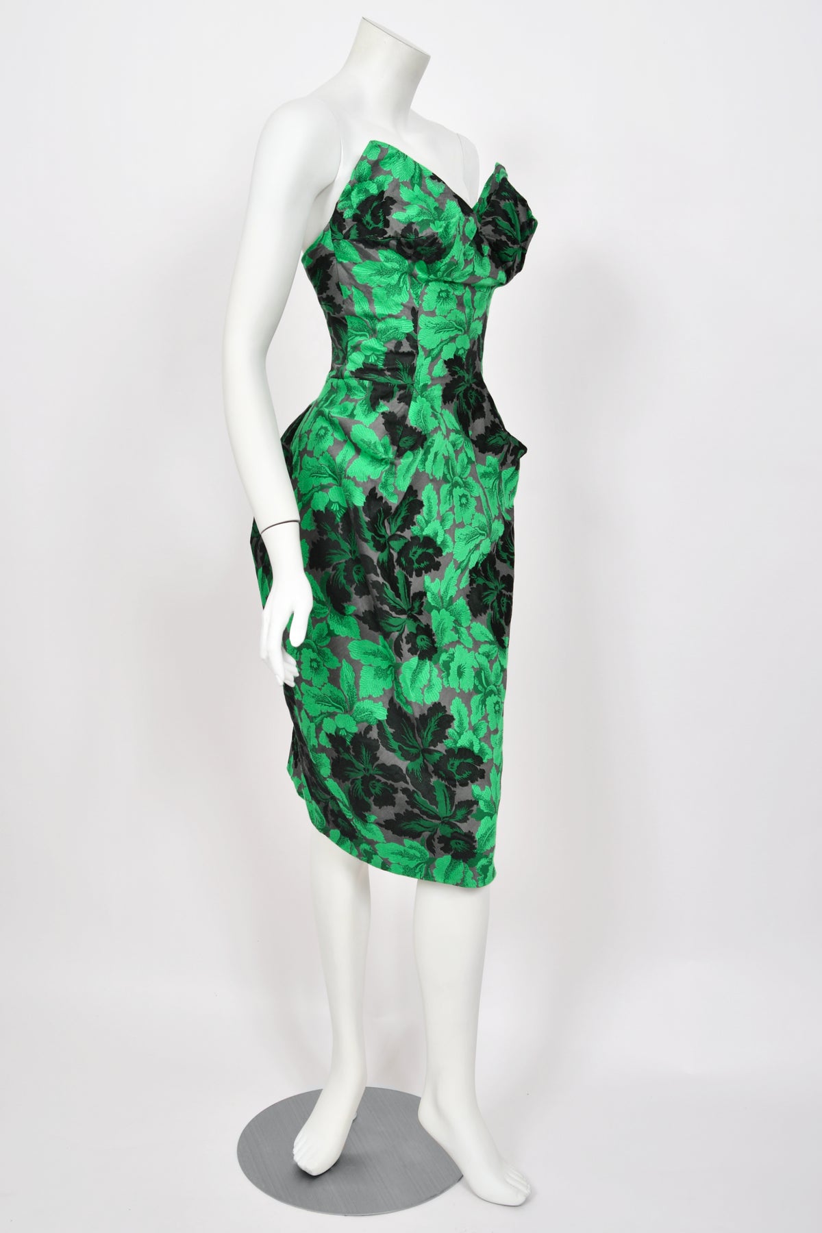 2010 Vivienne Westwood Gold Label Sculpted Green Floral Silk Brocade Corset Dress