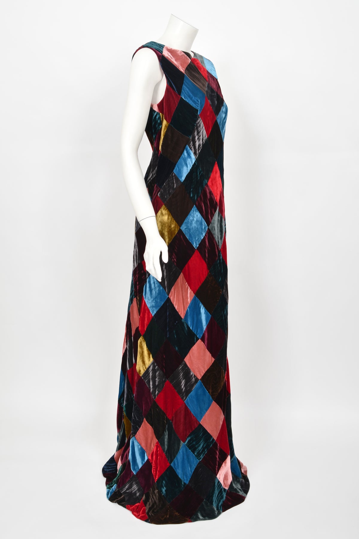 1994 Dolce &amp; Gabbana Editorial Runway Multicolored Patchwork Velvet Gown
