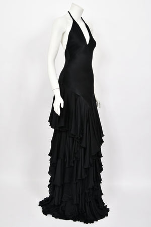 2006 Alexander McQueen 'Widows of Culloden' Black Silk Bias-Cut Tiered Ruffle Gown