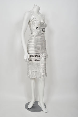 2006 John Galliano Documented Newspaper Print Silk Bias-Cut Slip Dress