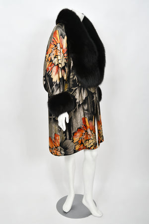 1920's Metallic Art-Deco Floral Lamé & Fox Fur Dolman-Sleeve Flapper Coat