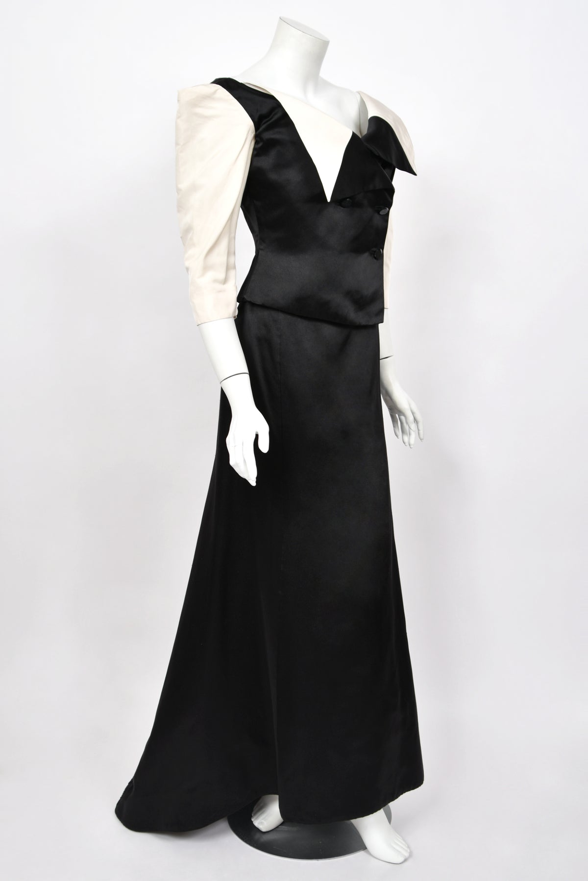 1999 Vivienne Westwood 'La Belle Helene' Collection Silk Off-Shoulder Corset Blouse & Full-Length Skirt Set