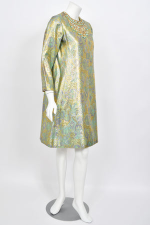 1960's Bob Bugnand Couture Beaded Metallic Silk-Brocade Dress & Matching Coat