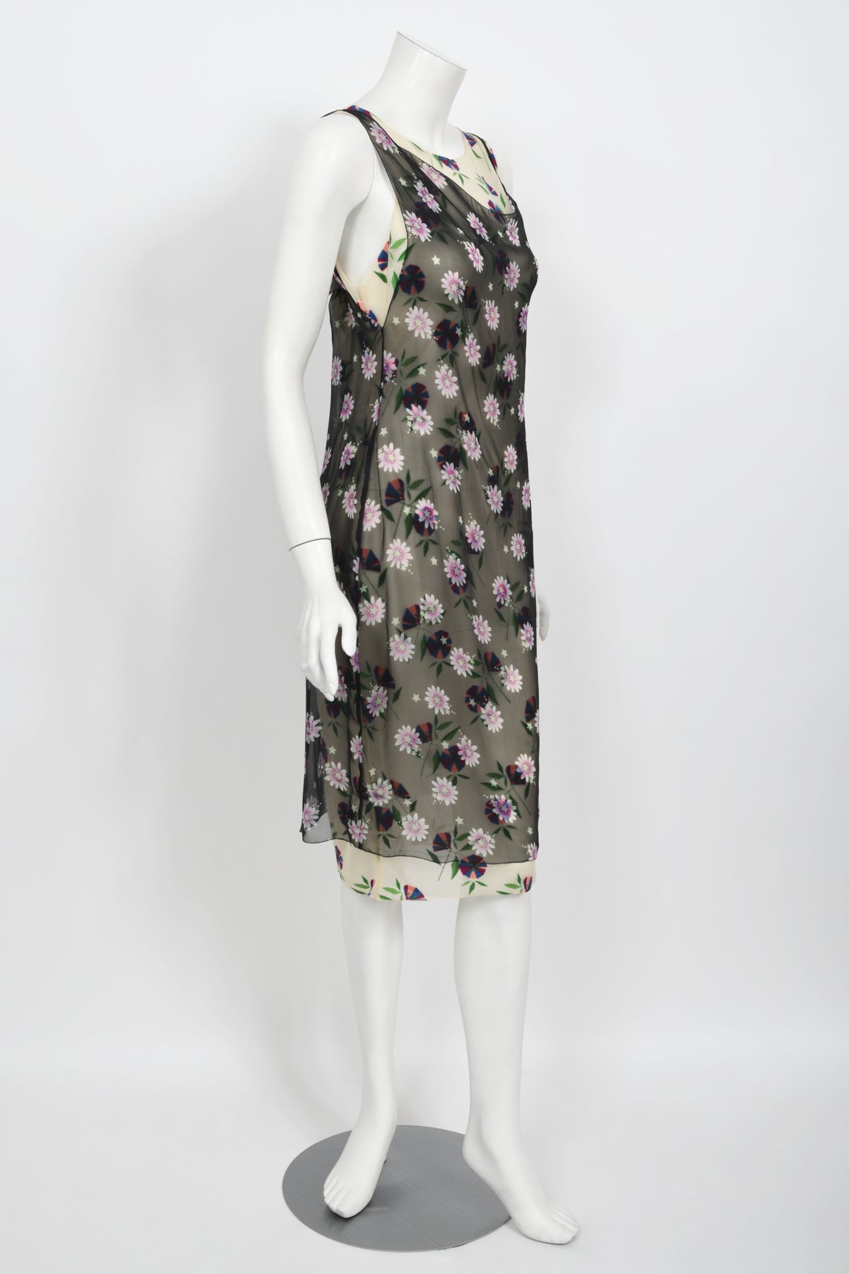 1998 Versace Couture Documented Runway Sheer Floral Silk Slip Dress