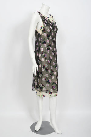 1998 Versace Couture Documented Runway Sheer Floral Silk Slip Dress