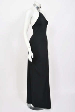 1975 Rudi Gernreich Documented Metal-Collar Black Jersey High-Slit Maxi Dress