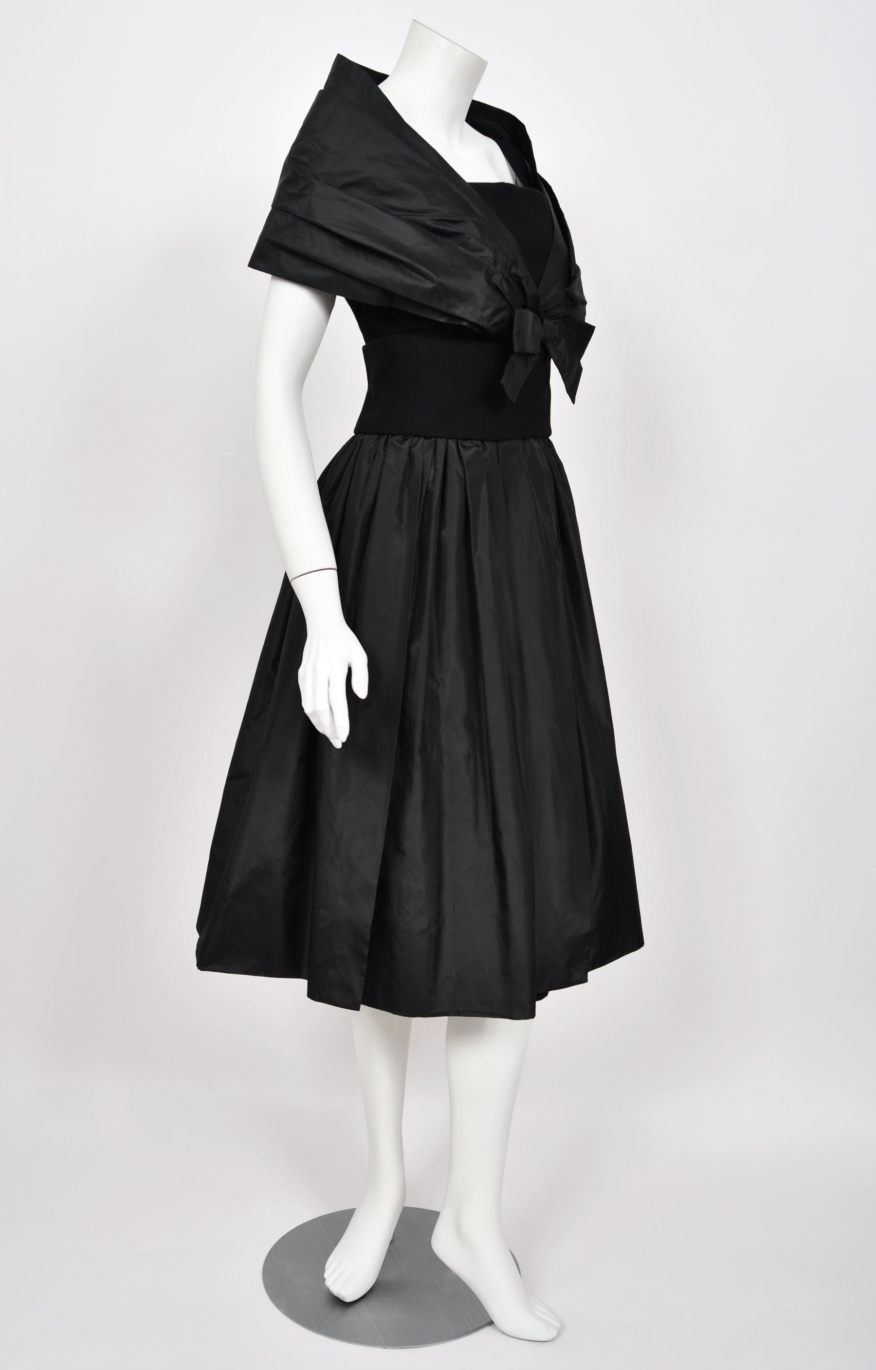 1956 Christian Dior Demi-Couture Black Silk Portrait-Collar Dress - Timeless Vixen 1956 Christian Dior Demi-Couture Black Silk Portrait-Collar Dress - Timeless Vixen