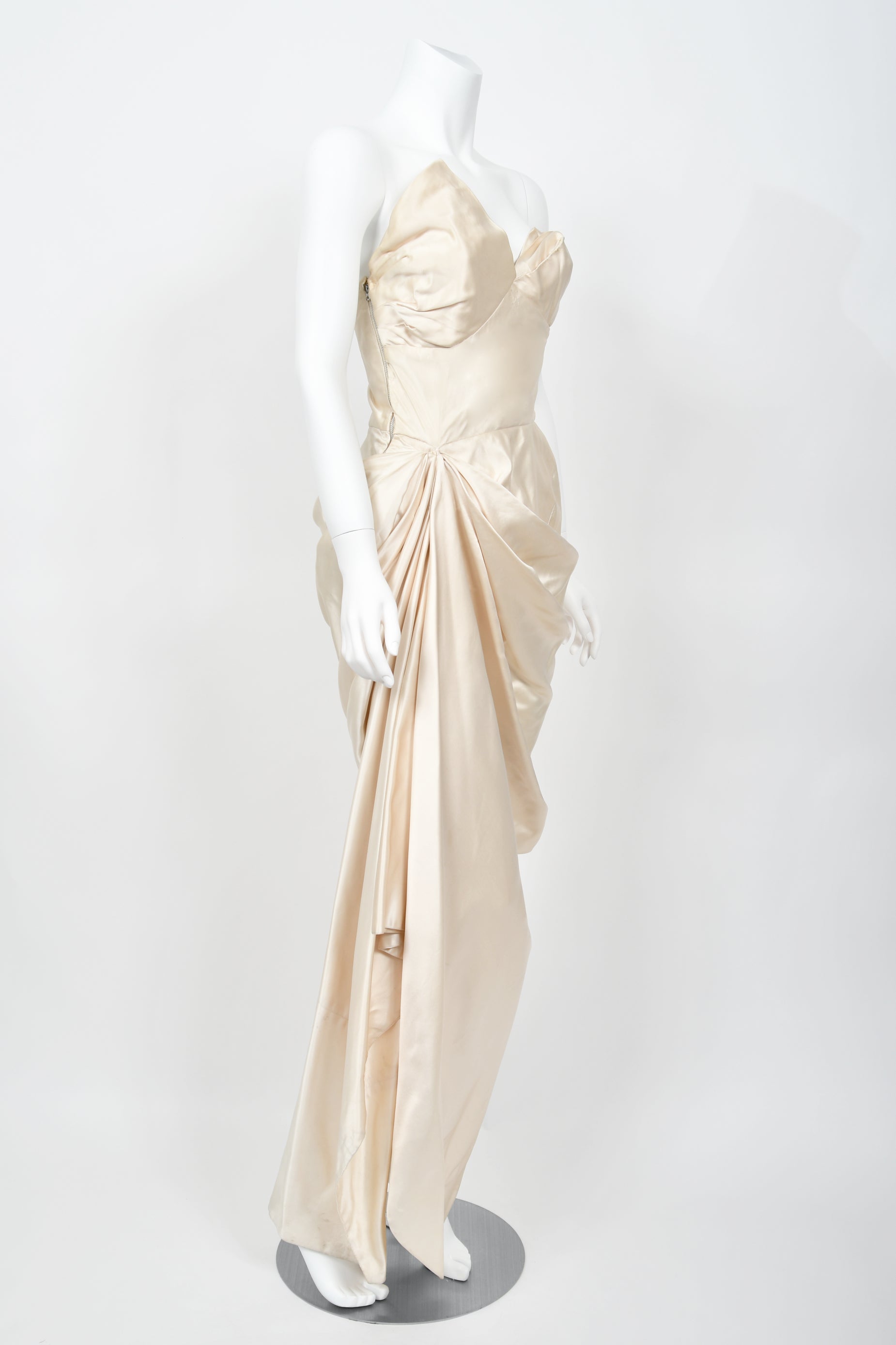 Vintage 1949 Jeanne Lanvin Haute Couture Ivory Silk Satin Strapless Draped Bridal Gown - Timeless Vixen Vintage 1949 Jeanne Lanvin Haute Couture Ivory Silk Satin Strapless Draped Bridal Gown - Timeless Vixen