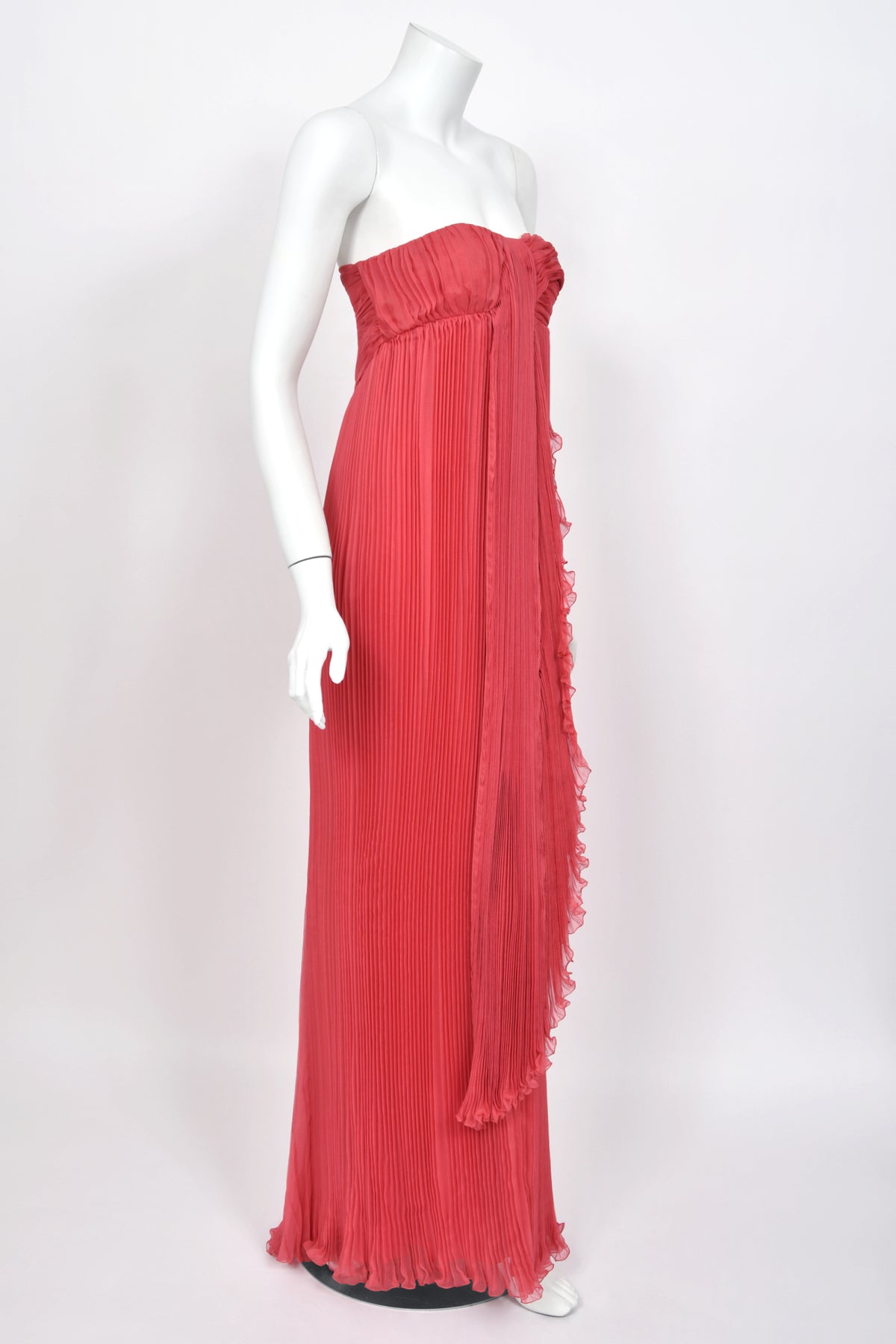 2007 Christian Dior by John Galliano Heavily-Pleated  Raspberry Silk Strapless Bustier Gown