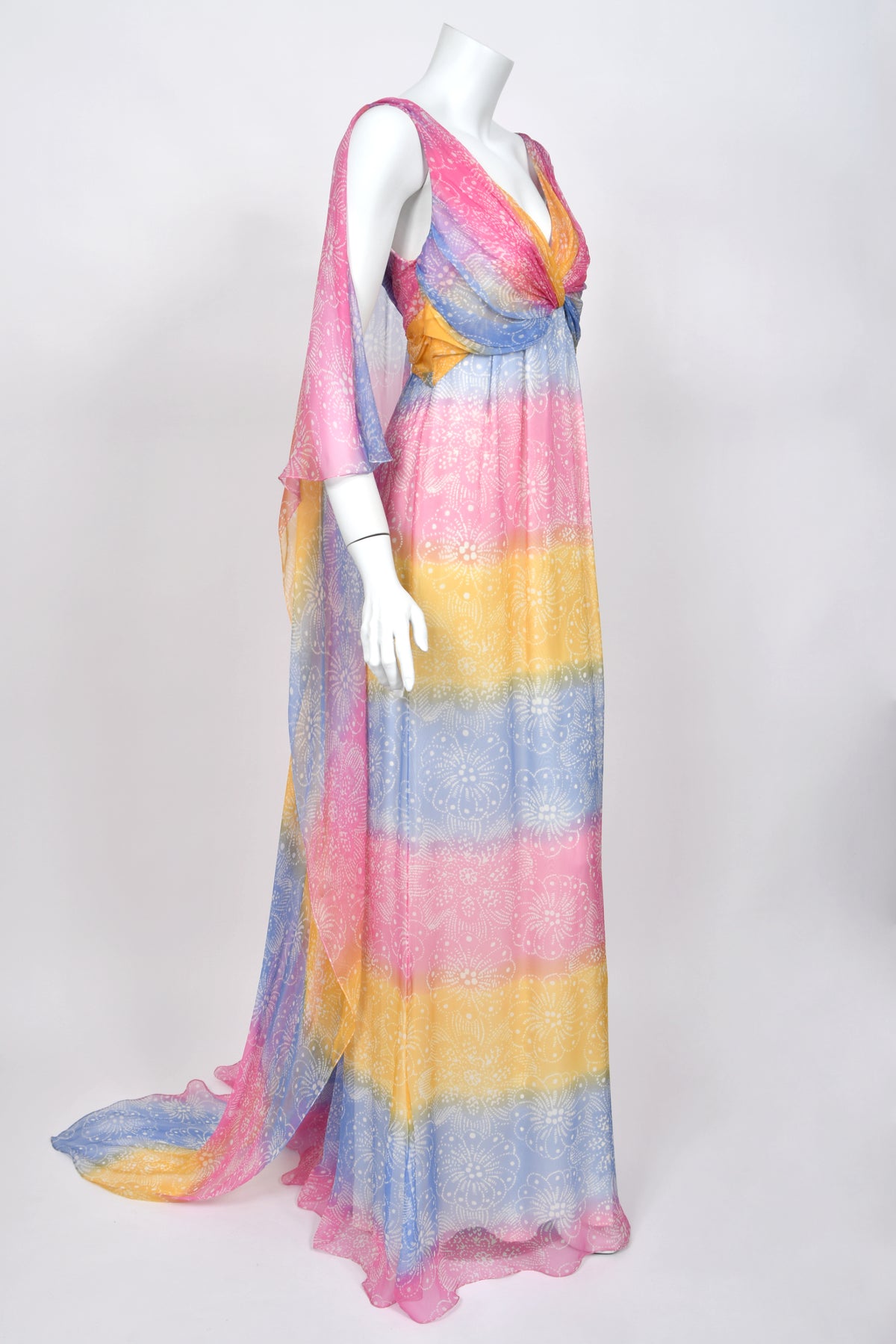 2008 Christian Dior by John Galliano Resort Collection Colorful Silk Draped Cape Goddess Gown