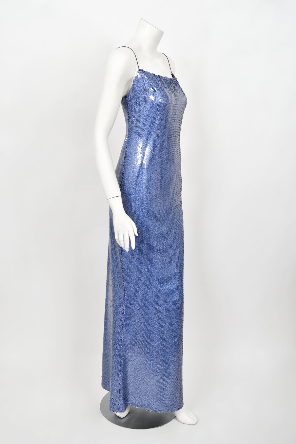 2000 Christian Dior by John Galliano Fully Sequin Ocean Blue Bias-Cut Slip Gown