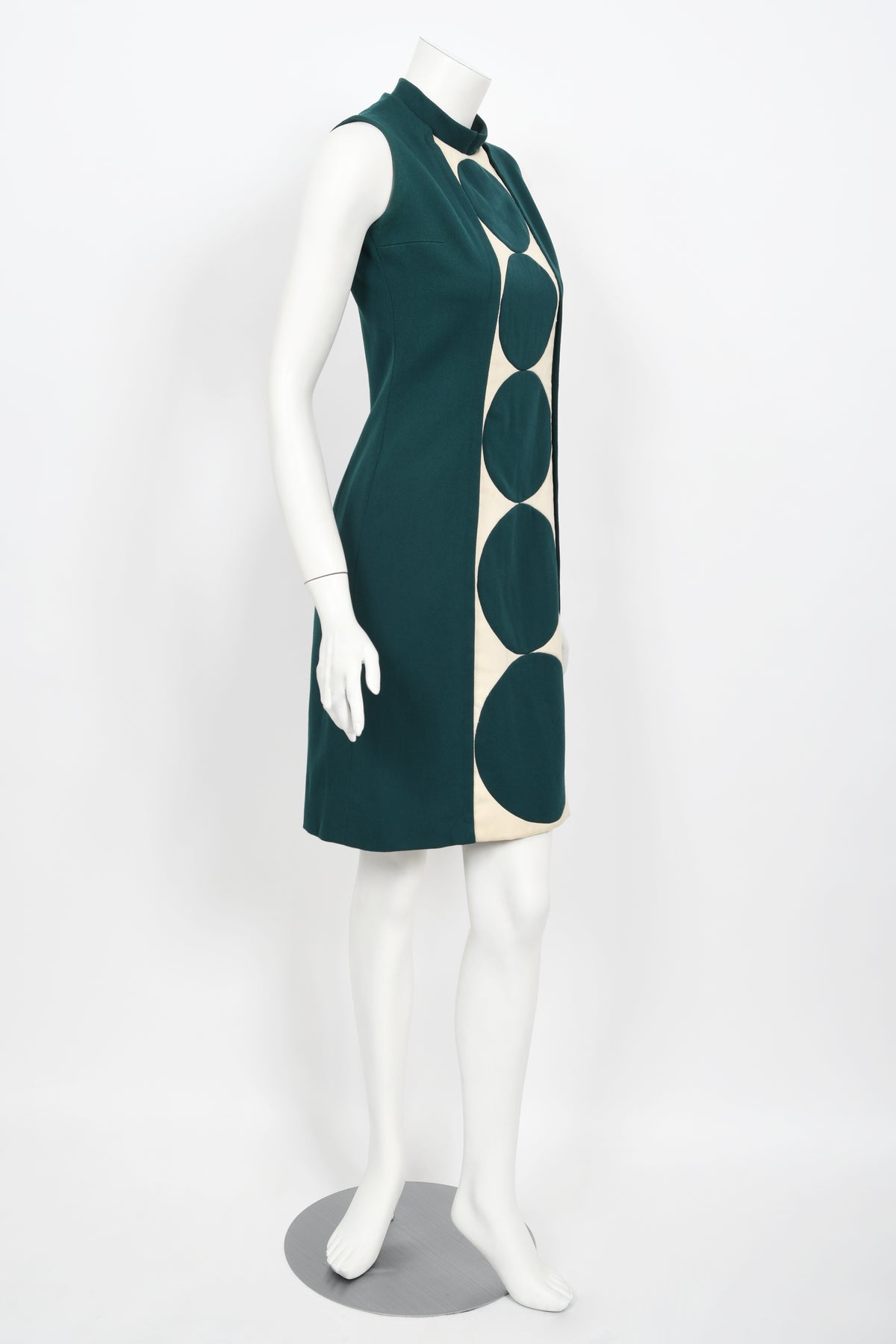 1966 Jacques Esterel Haute Couture Documented Teal Green Op-Art Mod Dress