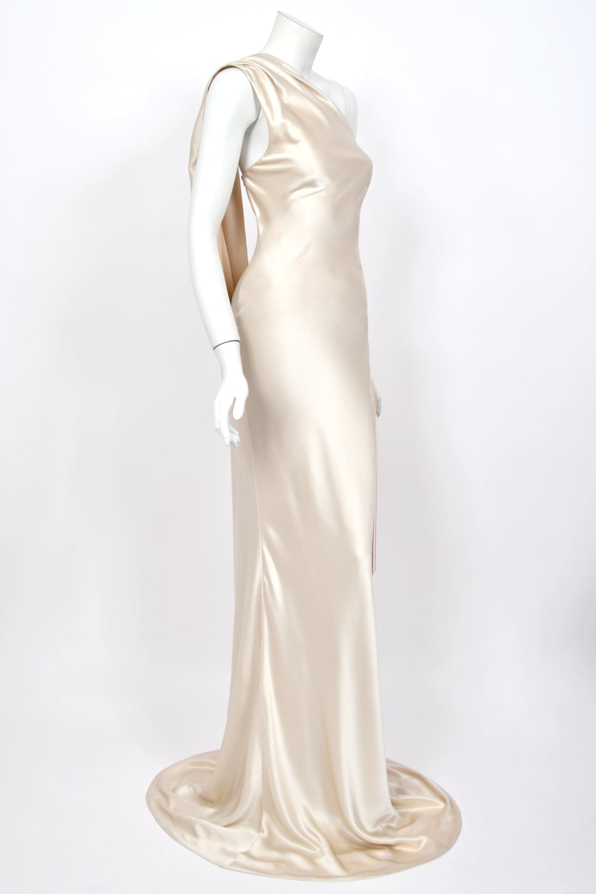 2009 Alexander McQueen Ivory Silk Draped Sleeve Ombré Fringe Bias-Cut Gown w/Tags