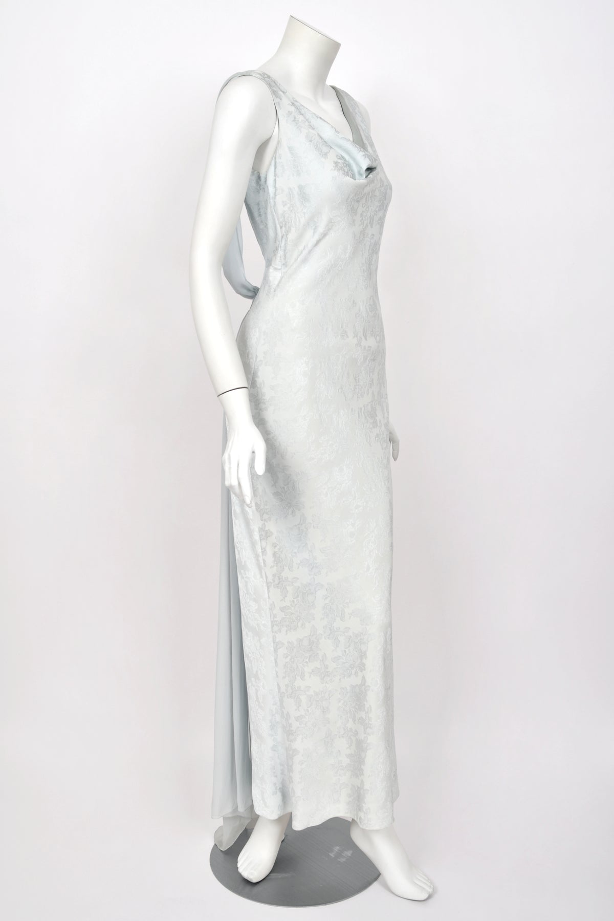 1998 Christian Dior by John Galliano 'In a Boudoir Mood' Ice-Blue Floral Silk Bias-Cut Gown