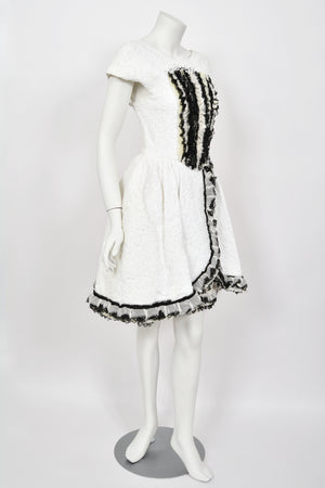 2013 Chanel by Karl Lagerfeld Runway Sample White Textured Silk Full-Skirt Mini Dress