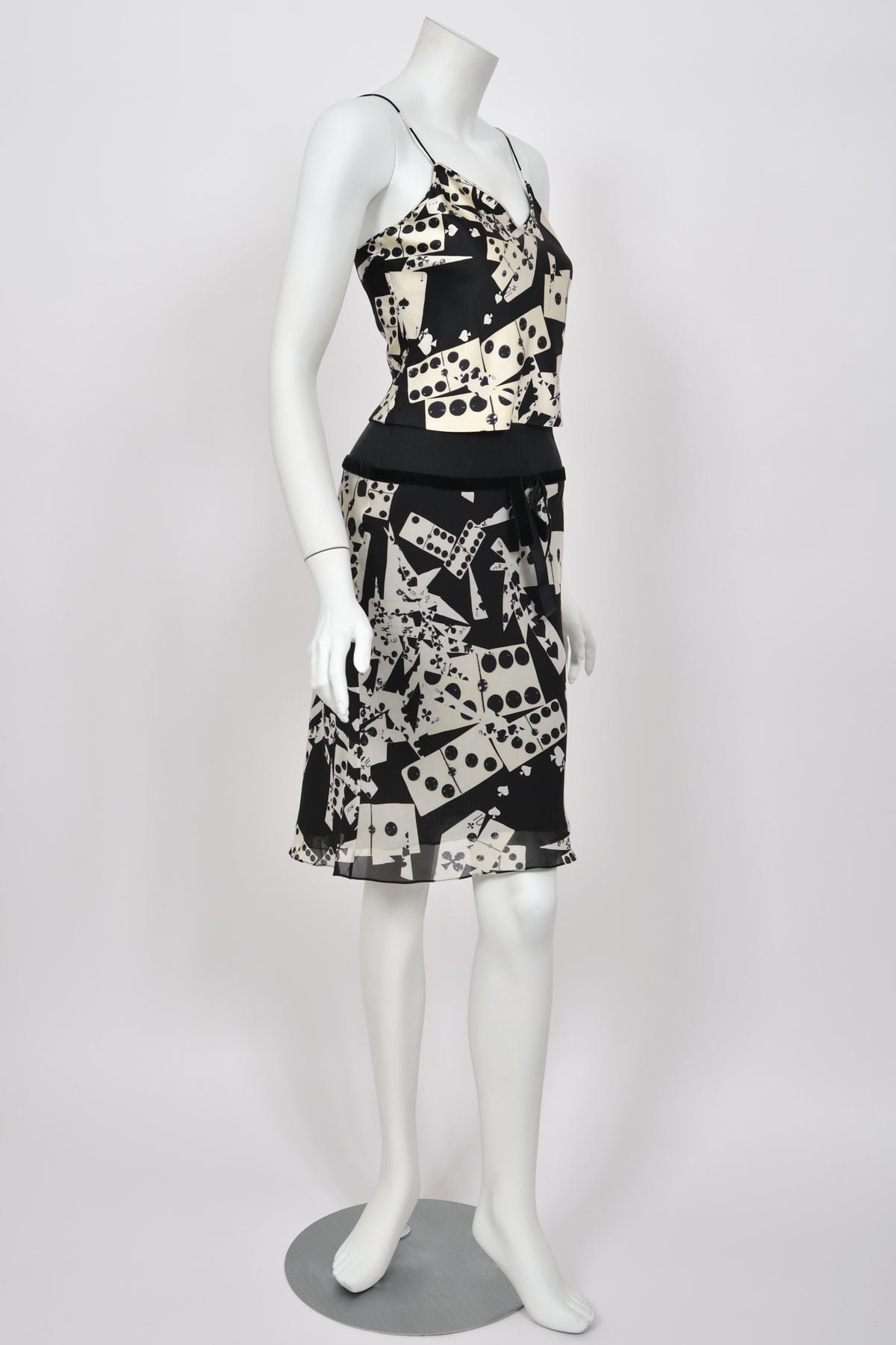 2001 Christian Dior by John Galliano &#39;Playing Cards&#39; Print Silk Cropped Camisole &amp; Skirt