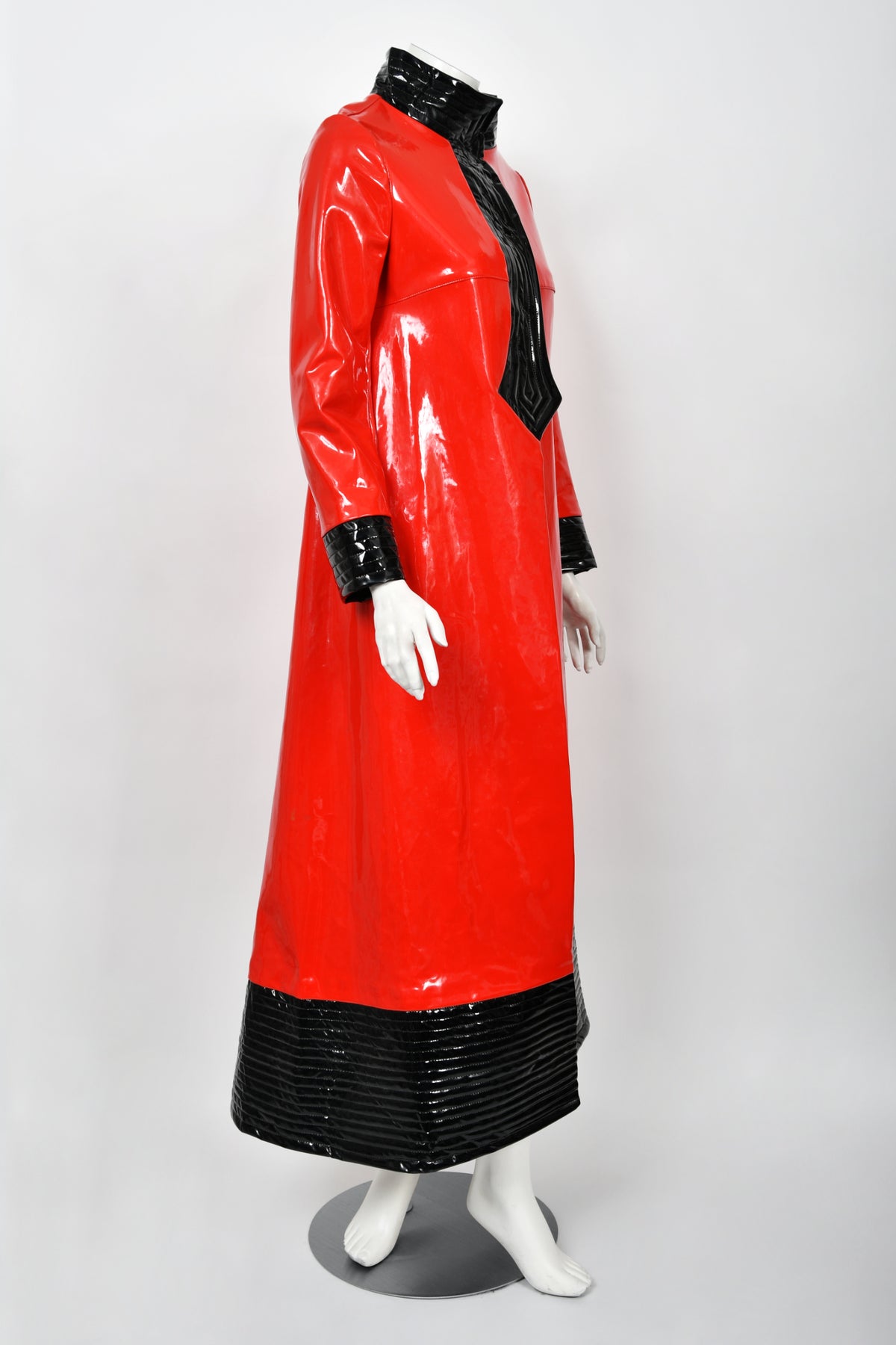 1969 Pierre Cardin Documented Red & Black Vinyl Space-Age Mod Maxi Coat