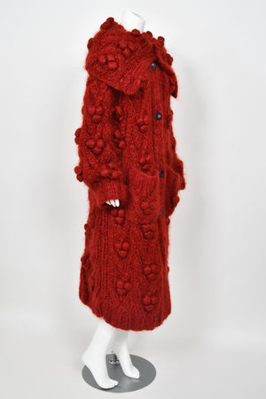 1999 Christian Dior by John Galliano Wine Red Wool Knit Shawl-Collar Sweater Coat