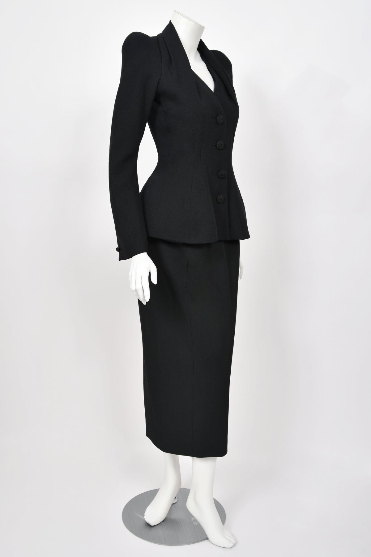 1995 John Galliano 'Dolores' Collection Runway Black Wool Jacket Hourglass Suit