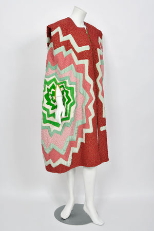 1980's Michaele Vollbracht Couture Iconic Metallic Embroidered Graphic Silk Cape