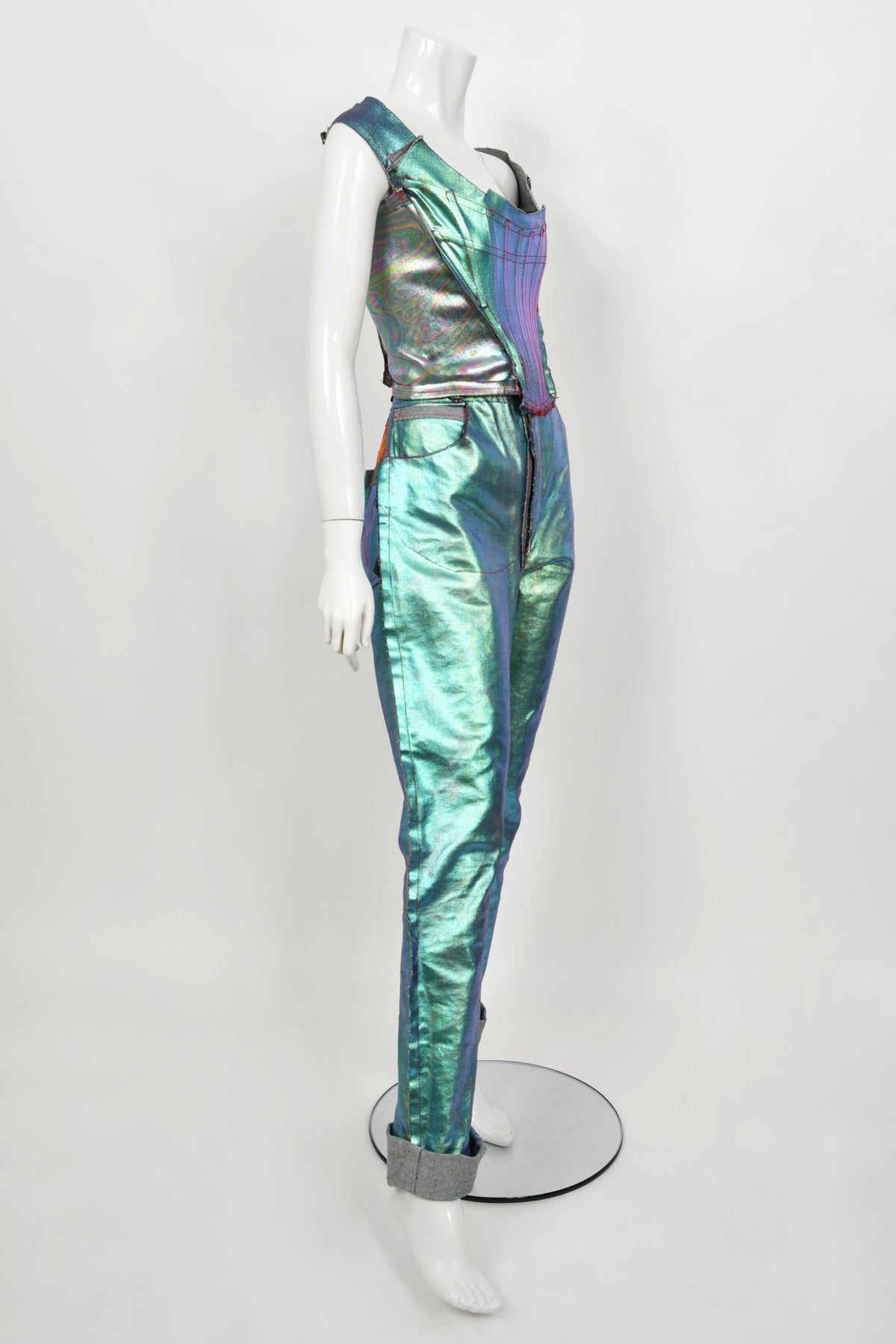 1993 Vivienne Westwood Runway Metallic Foiled Denim Corset Bustier &amp; Matching Pants
