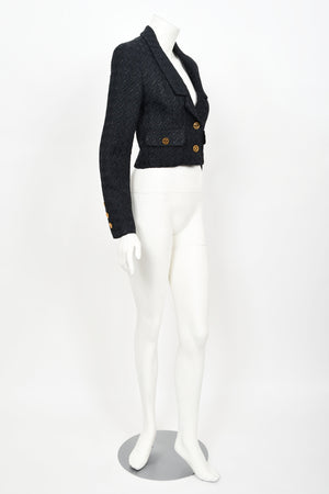 1993 Chanel by Karl Lagerfeld Documented Midnight Blue Wool Cropped Jacket