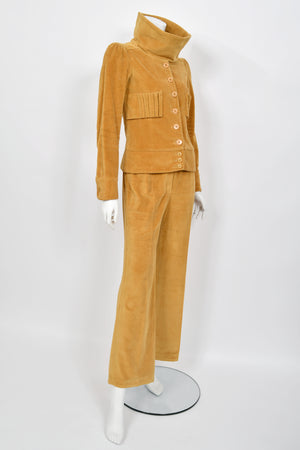 1968 Biba Documented Marigold Corduroy Funnel-Collar Jacket Pants Suit