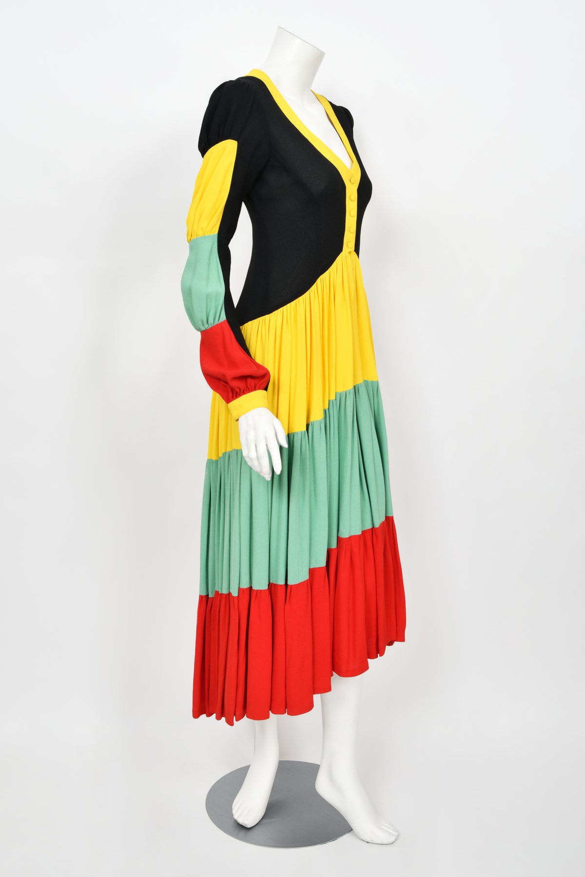 1970 Ossie Clark Vogue Documented Traffic-Light Block Color Crepe Dress