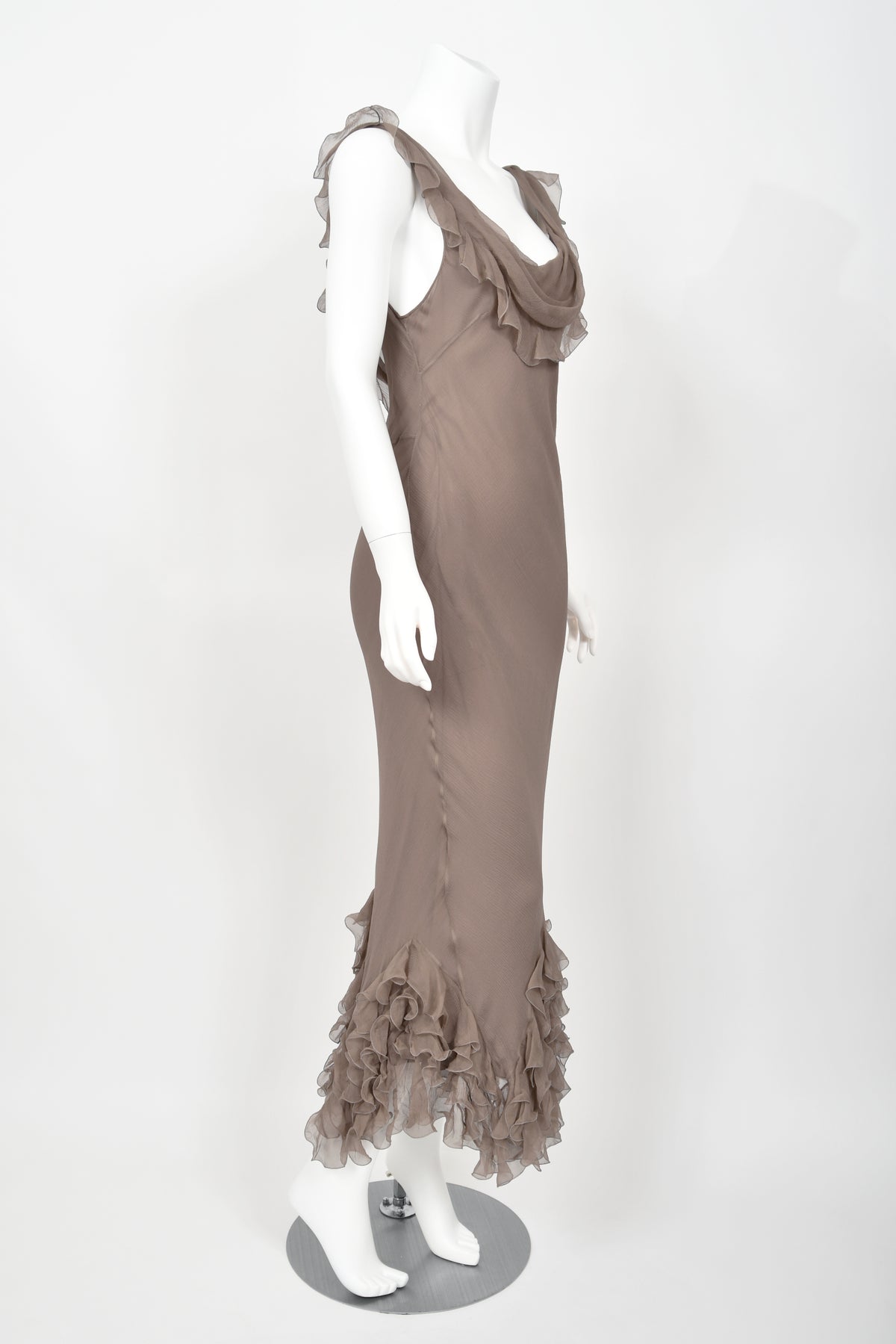 2006 Christian Dior by John Galliano Smoky Silk Tiered Ruffle Bias-Cut Gown