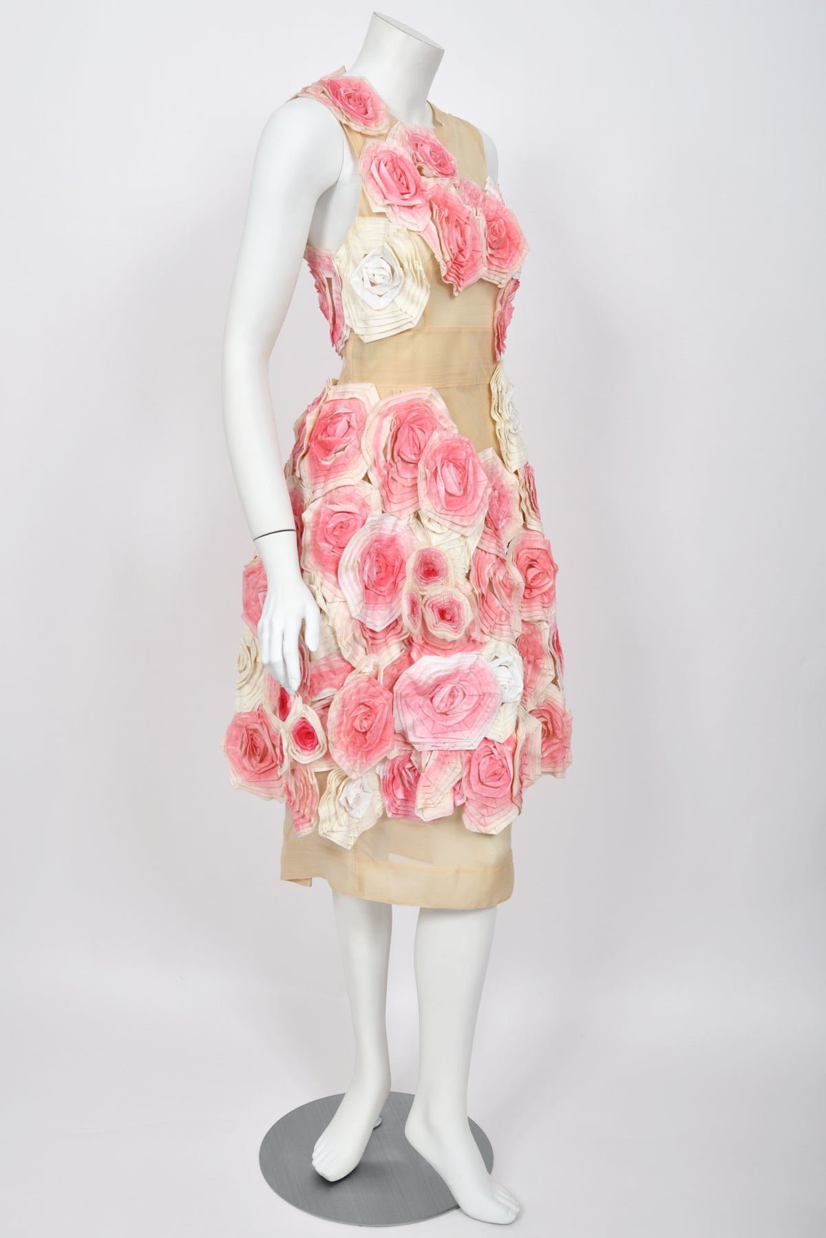 2009 Fendi by Karl Lagerfeld Museum-Held Roses Appliqué Sheer Illusion Dress