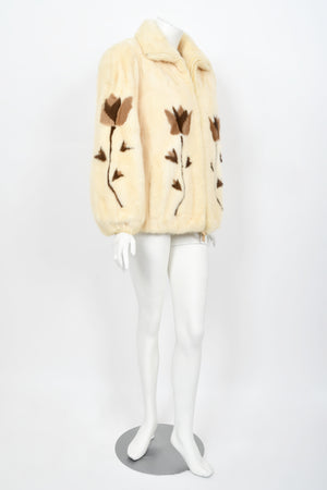 1980's Balenciaga Couture 'Butterflies & Flowers' Printed Mink Fur Bomber Jacket