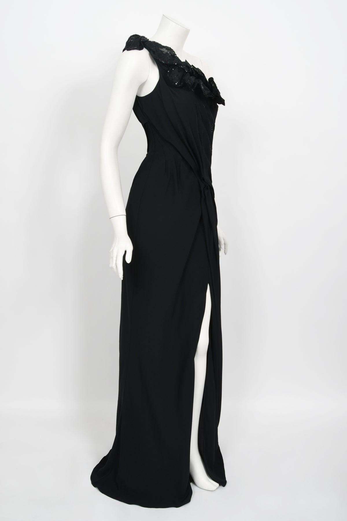 2008 Christian Dior by John Galliano Black Beaded Silk High Slit Bias Timeless Vixen