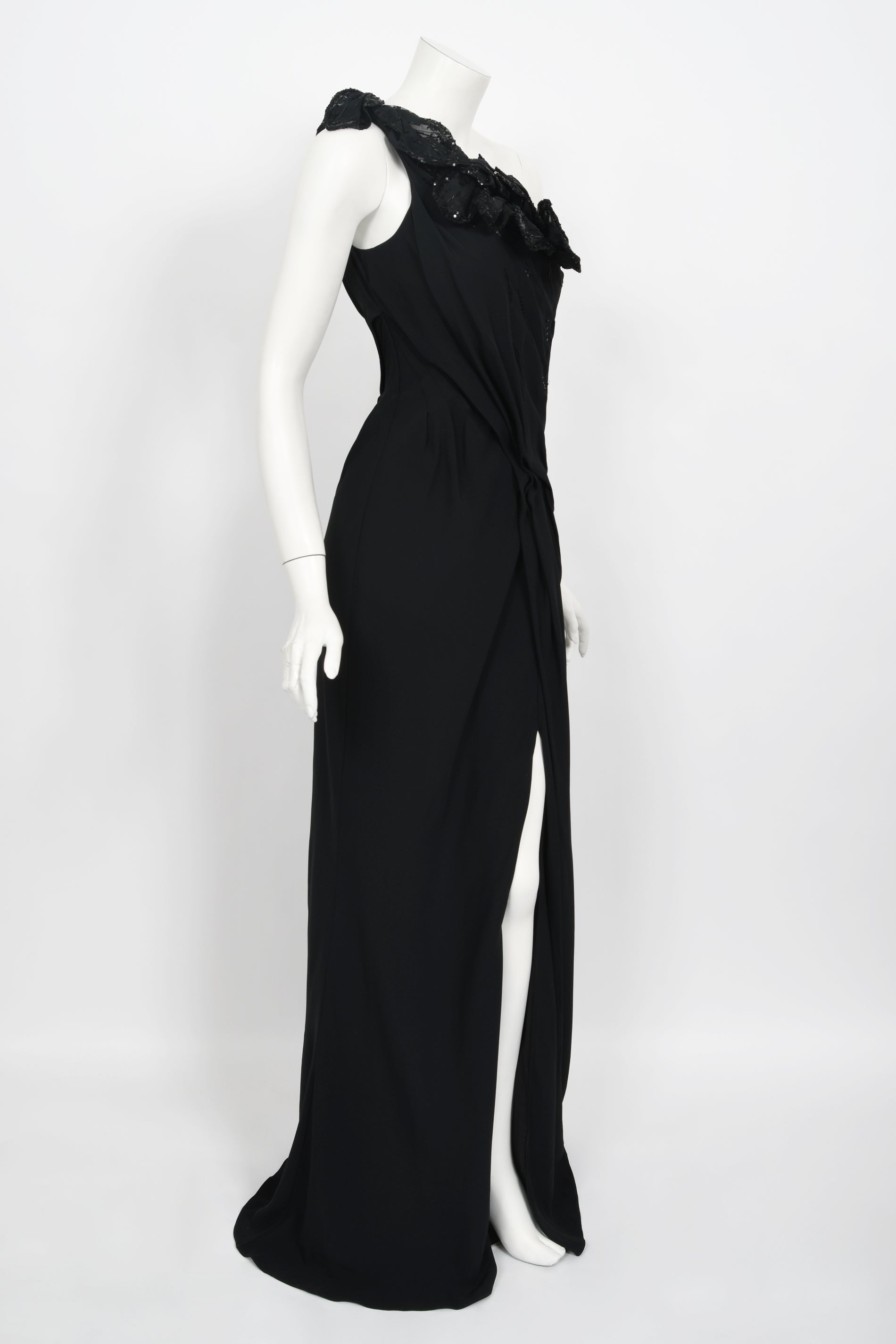 2008 Christian Dior by John Galliano Black Beaded Silk High Slit Bias- - Timeless Vixen 2008 Christian Dior by John Galliano Black Beaded Silk High Slit Bias- - Timeless Vixen