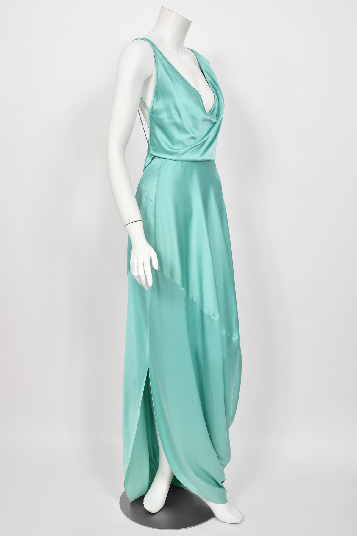 2011 John Galliano Sculpted Tiffany-Blue Silk Asymmetric Draped Goddess Gown