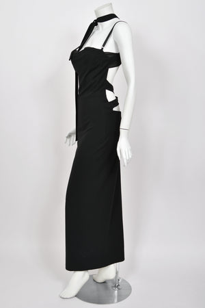 2001 Dolce & Gabbana Black Built-In Bra Necktie Straps Backless Gown