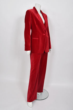 1996 Tom Ford for Gucci Red Velvet 'Gwenyth Paltrow' Tailored Jacket Pantsuit